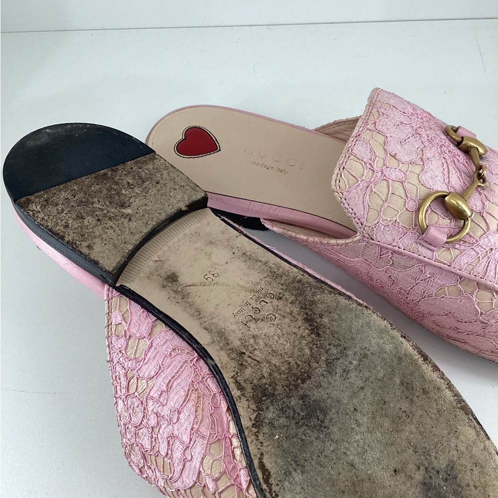 Pre Owned Gucci Mules Sz 39 Pink Lace Overlay Shoe - Picture 6 of 7